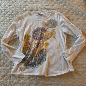 Lauren Scott Women's Y2k White Floral Butterfly Dainty Cottagecore Shirt Size Me